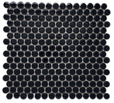 Penny Round Tile Black Porcelain Mosaic Shiny Look (Box of 5.1 Sq Ft)